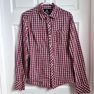 3/25$💥 Bongo Jeans Button down Plaid  Medium Men Red White long sleeve collared